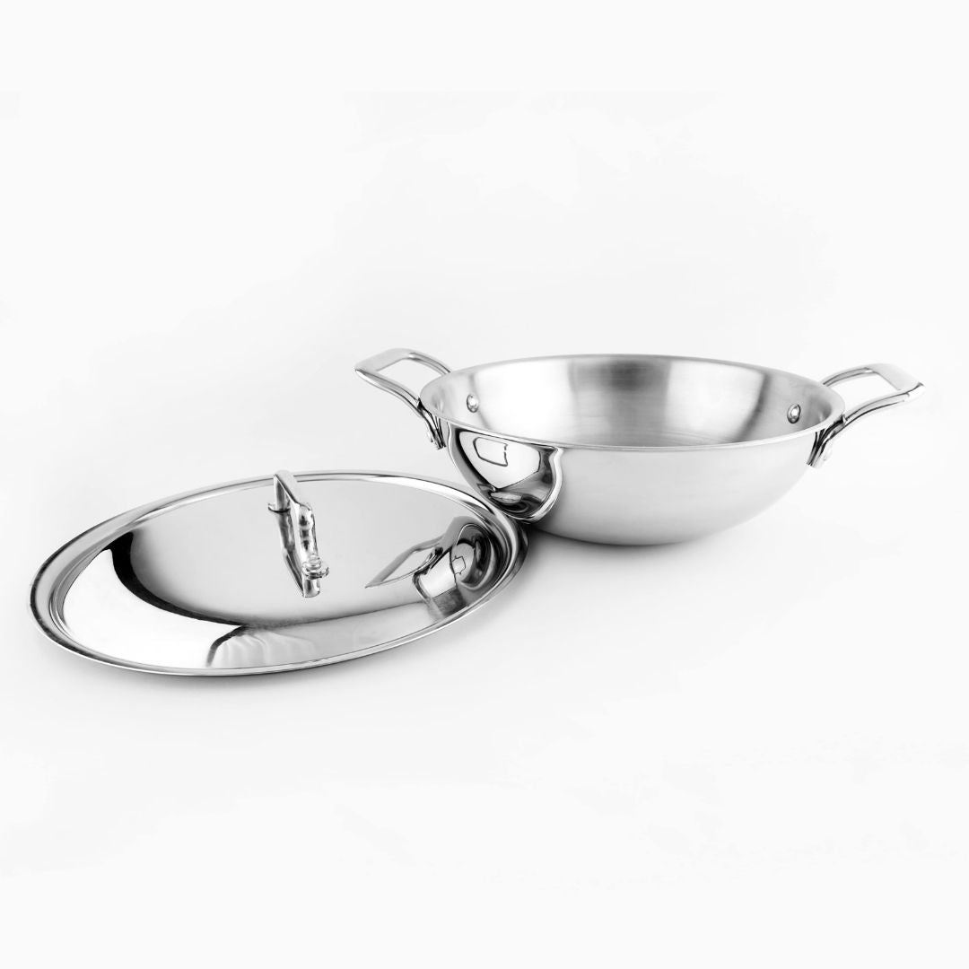 MAXIMA Tri Ply Stainless Steel Kadai with SS Lid size 2 TO 12LTR