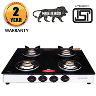 Master Glass top Gas Stove | Toughened Glass | 4 Burner ISI Certified | 2 Years Warranty