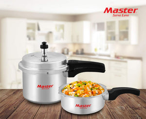Master Perfect Aluminum Pressure Cooker Combo Set of 2 (3 Liters & 2 Liters) with Common Lid