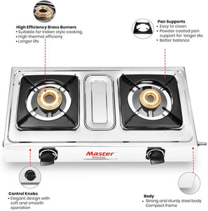 Master Perfect Mini Stainless Steel LPG 2 Burner Gas Stove (Silver)