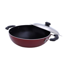 Load image into Gallery viewer, Non stick  Aluminum Kadai with stainless steel lid | 24cm | Maroon | Made in India.
