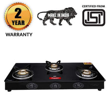 Load image into Gallery viewer, Master Toughened Gas Stove | 3 Burner ISI Certified | 2 Years Warranty

